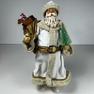 Papier-Mâché Santa Clothtique By Possible Dreams Robe White Santa Sack VTG 1988